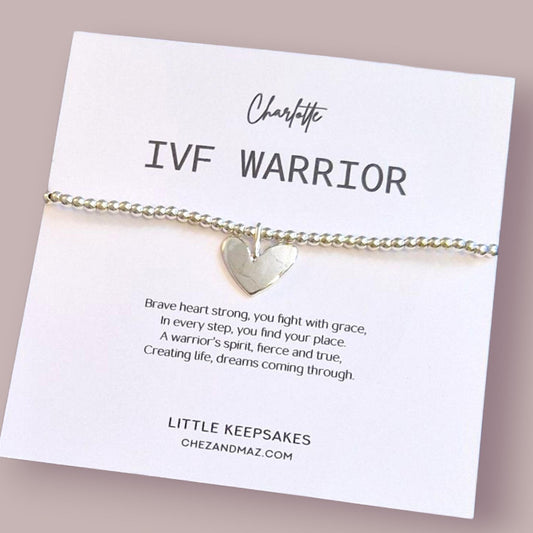 IVF Warrior Bracelet: Silver Plated Heart Charm, Fertility Gift