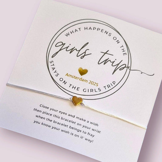 Girls Trip, Holiday, Weekend 2026 Wish Bracelet: Friendship jewellery Keepsake - Personalised