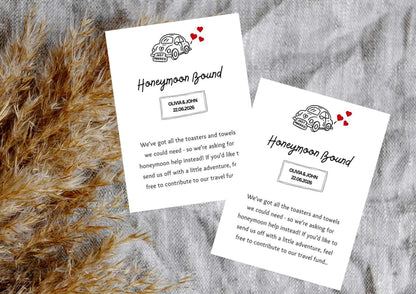 Personalised Honeymoon fund, Gifts Card Insert Template, Modern Minimalist Wedding Invitation Monetary Gift Request Enclosure Honeymoon