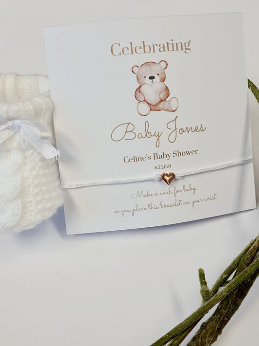 Personalized Teddy Bear Wish Bracelet: Baby Shower Favor Keepsake