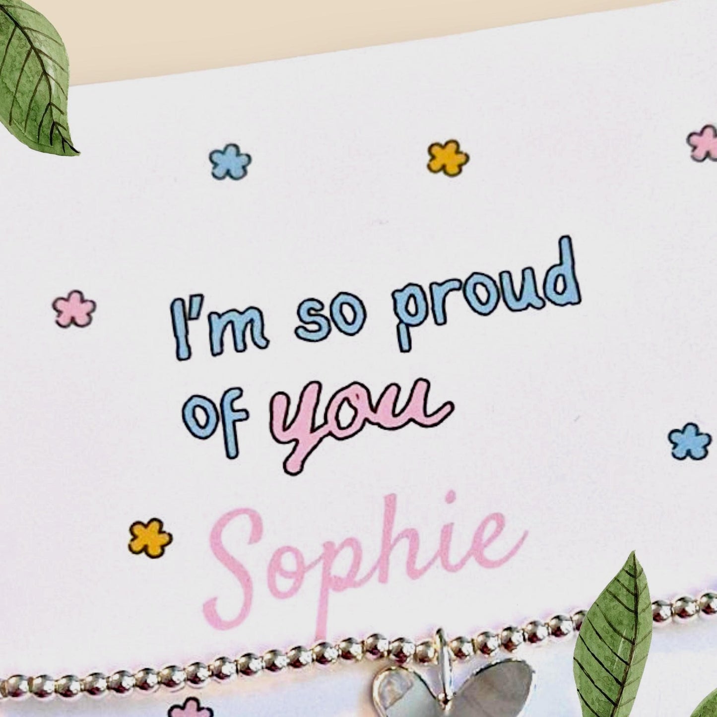 Proud of You, passing exams, Charm Bracelet: Silver Plated Heart, Inspirational Gift