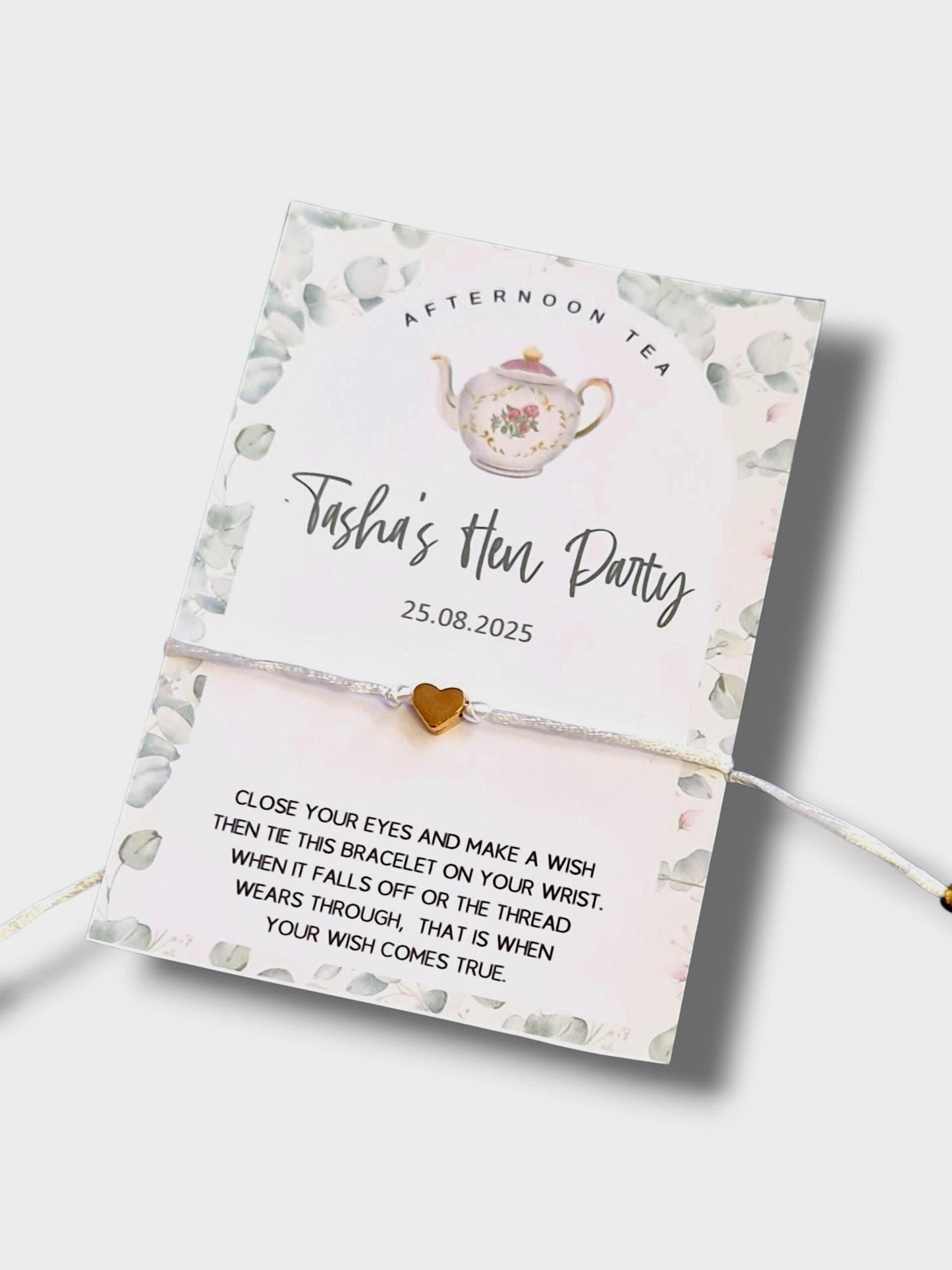 Personalized Hen Party Wish Bracelet: Afternoon Tea Favor, Silver Charm