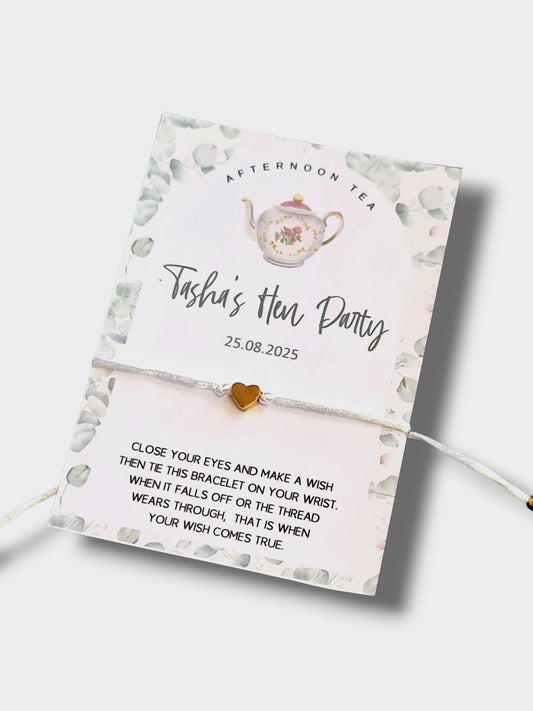 Personalized Hen Party Wish Bracelet: Afternoon Tea Favor, Silver Charm
