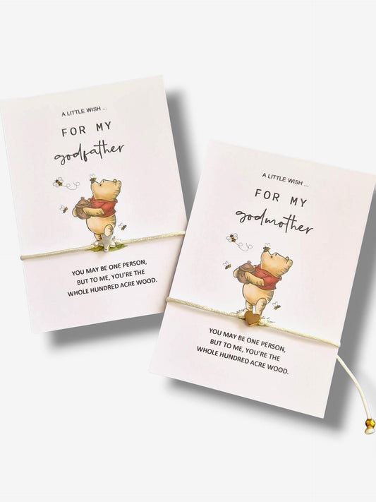 Winnie the Pooh Godparent Wish Bracelet: Christening Gift, hundred acre wood, wish string