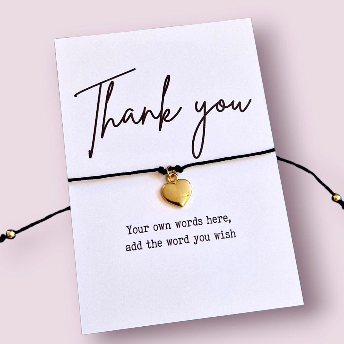 Thank You Wish Bracelet: Adjustable Cord, Heart/Star Charm