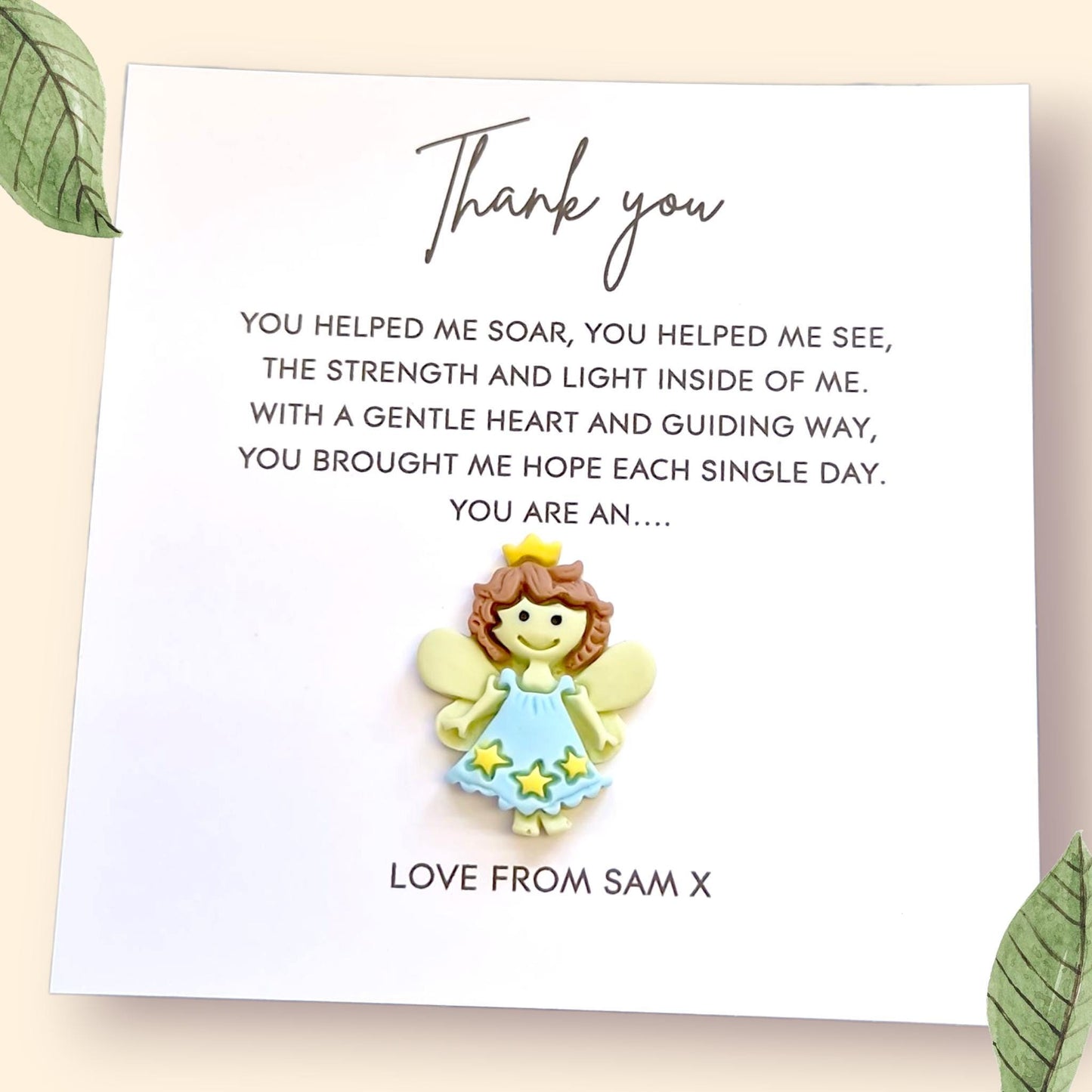 Teacher Gift Flatback Resin Angel  – Inspirational Teacher Quote Card with Envelope – Thoughtful Thank You Gift – Cute Angel - Personalised