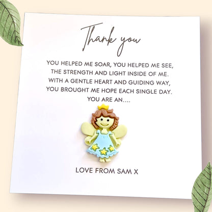 Teacher Gift Flatback Resin Angel  – Inspirational Teacher Quote Card with Envelope – Thoughtful Thank You Gift – Cute Angel - Personalised
