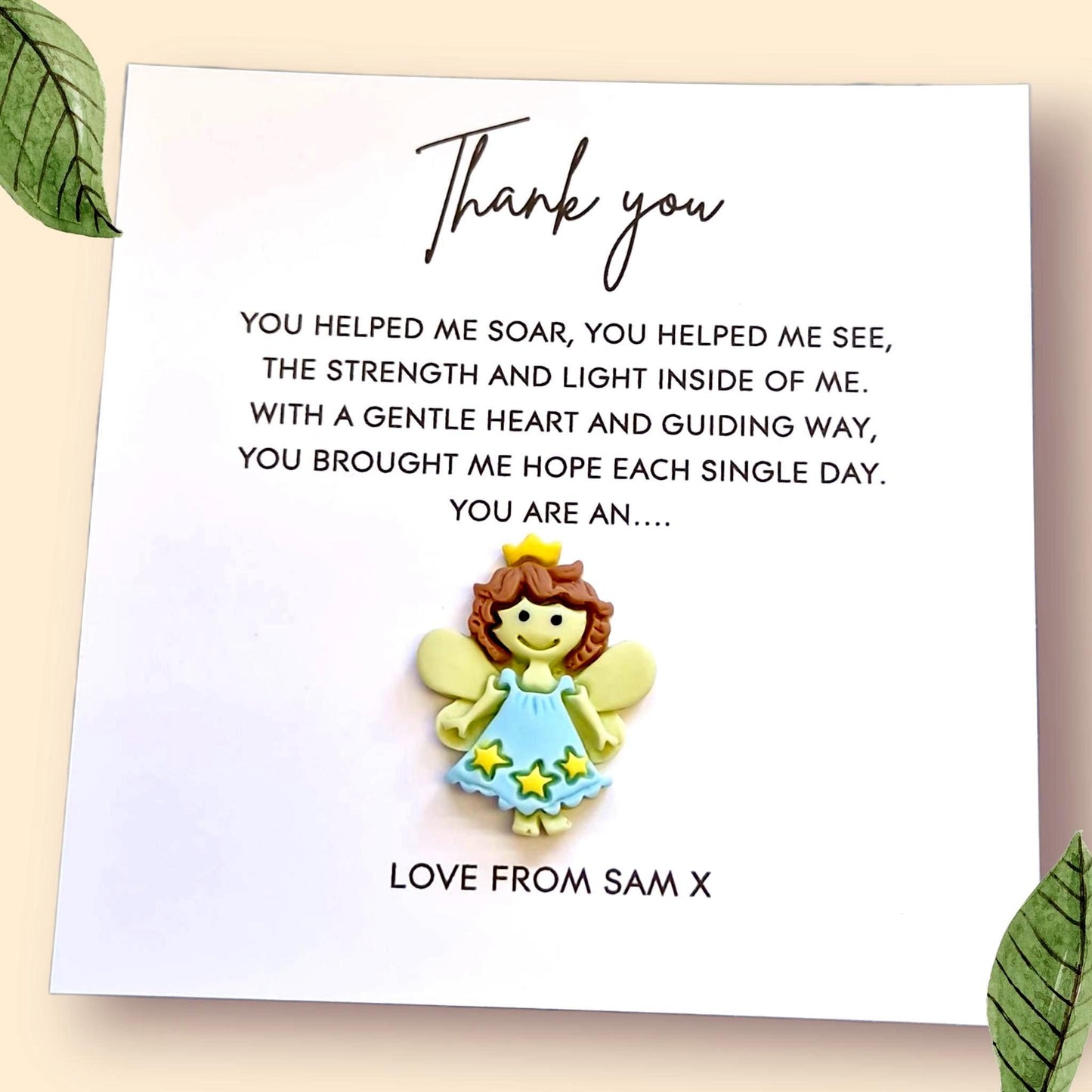 Teacher Gift Flatback Resin Angel  – Inspirational Teacher Quote Card with Envelope – Thoughtful Thank You Gift – Cute Angel - Personalised