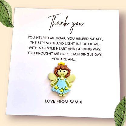Teacher Gift Flatback Resin Angel  – Inspirational Teacher Quote Card with Envelope – Thoughtful Thank You Gift – Cute Angel - Personalised