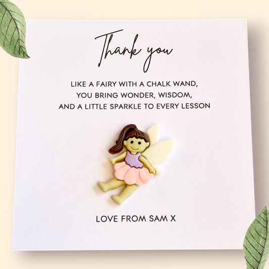Teacher Gift Flatback Resin Fairy  – Inspirational Teacher Quote Card with Envelope – Thoughtful Thank You Gift – Cute Angel - Personalised