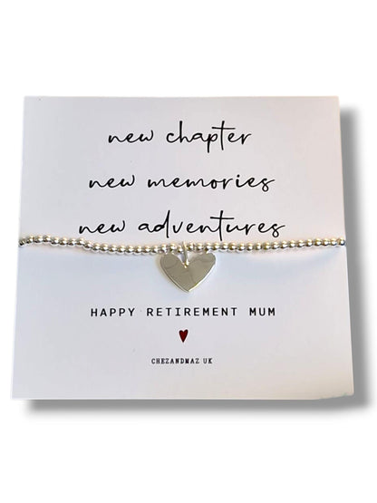 Retirement Bracelet, Personalised  | Good Luck  I New Chapter I New Memories I New Adventures | Silver Plated Charm Bracelet  RT100