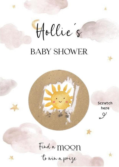 Moon and Stars Baby Shower Scratch Off Game: Personalized Party Game