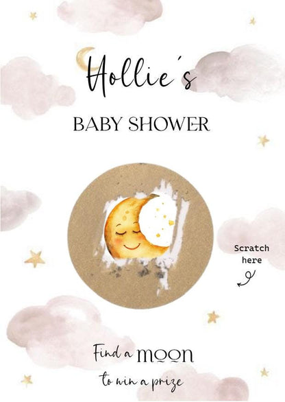 Moon and Stars Baby Shower Scratch Off Game: Personalized Party Game