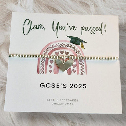 Personalized GCSE Exam Bracelet: Silver Plated Heart Charm Congratulations Gift