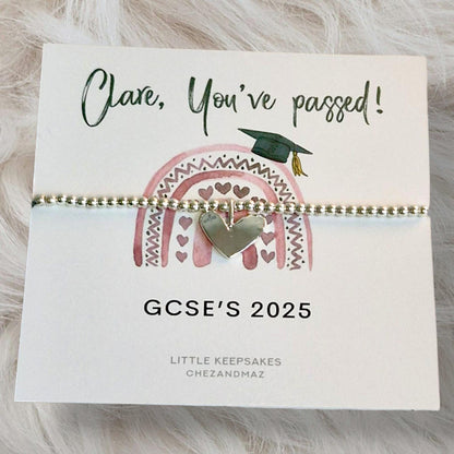 GCSE Exam Bracelet: Silver Plated Heart Charm Congratulations Gift 2026, Personalised