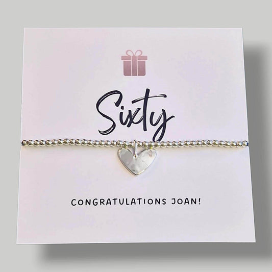 60th, Sixty, Birthday Silver Plated Bracelet: Personalised Heart Charm