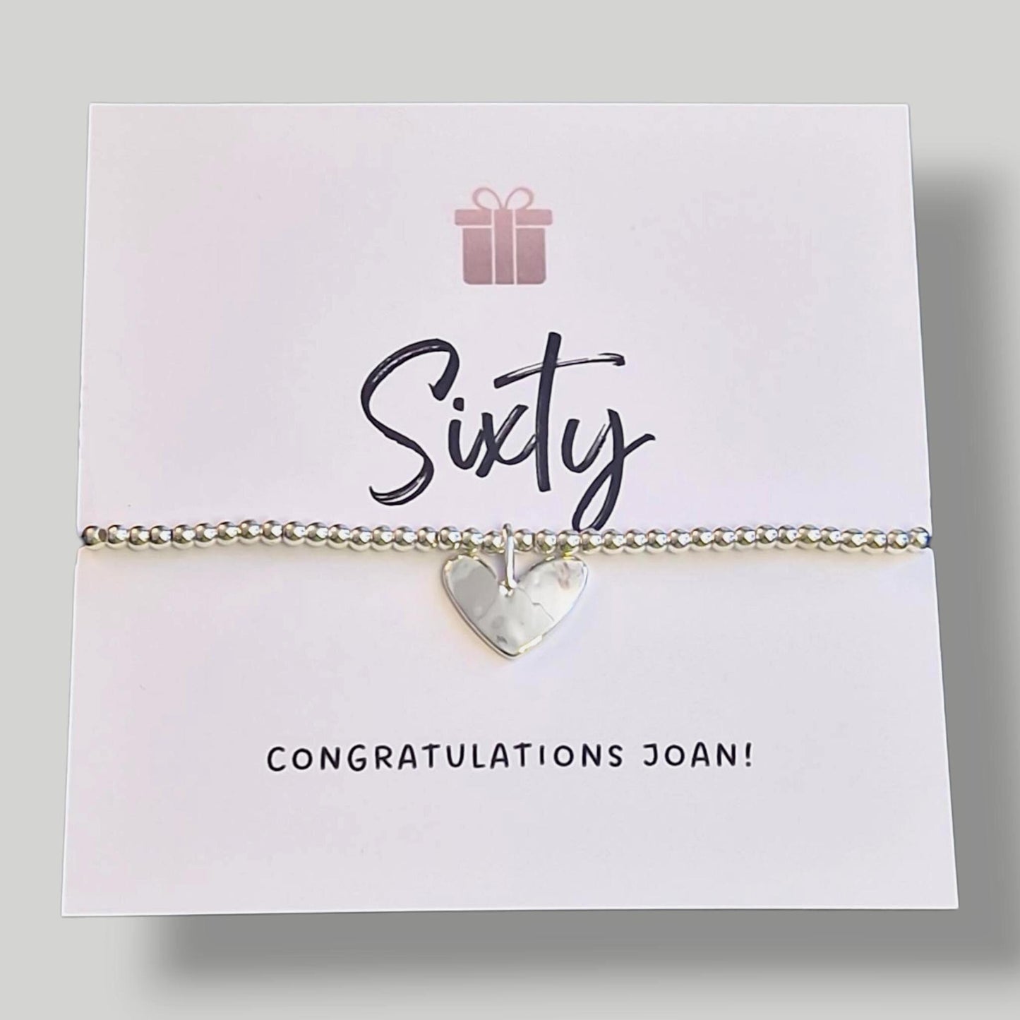 60th, Sixty, Birthday Silver Plated Bracelet: Personalised Heart Charm