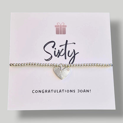 60th, Sixty, Birthday Silver Plated Bracelet: Personalised Heart Charm