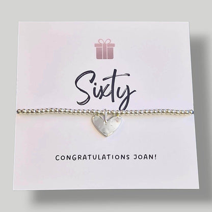 60th, Sixty, Birthday Silver Plated Bracelet: Personalised Heart Charm