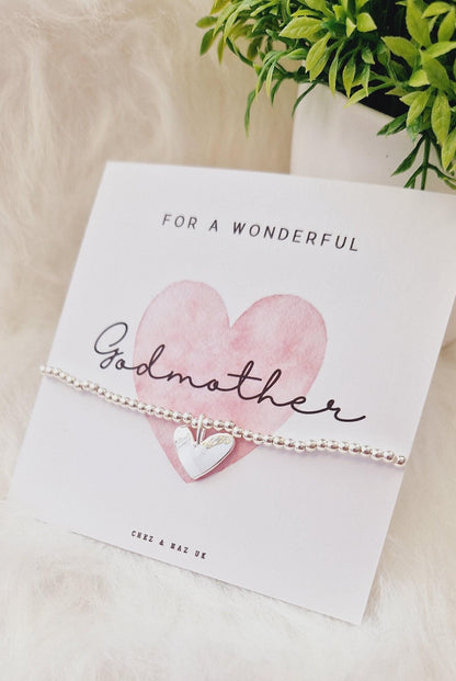 Silver Plated Heart Charm Bracelet: Godmother Gift