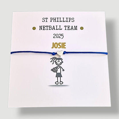 Netball Team Wish Bracelet: Custom Sports Gift, Team Bonding , Charm 4 designs