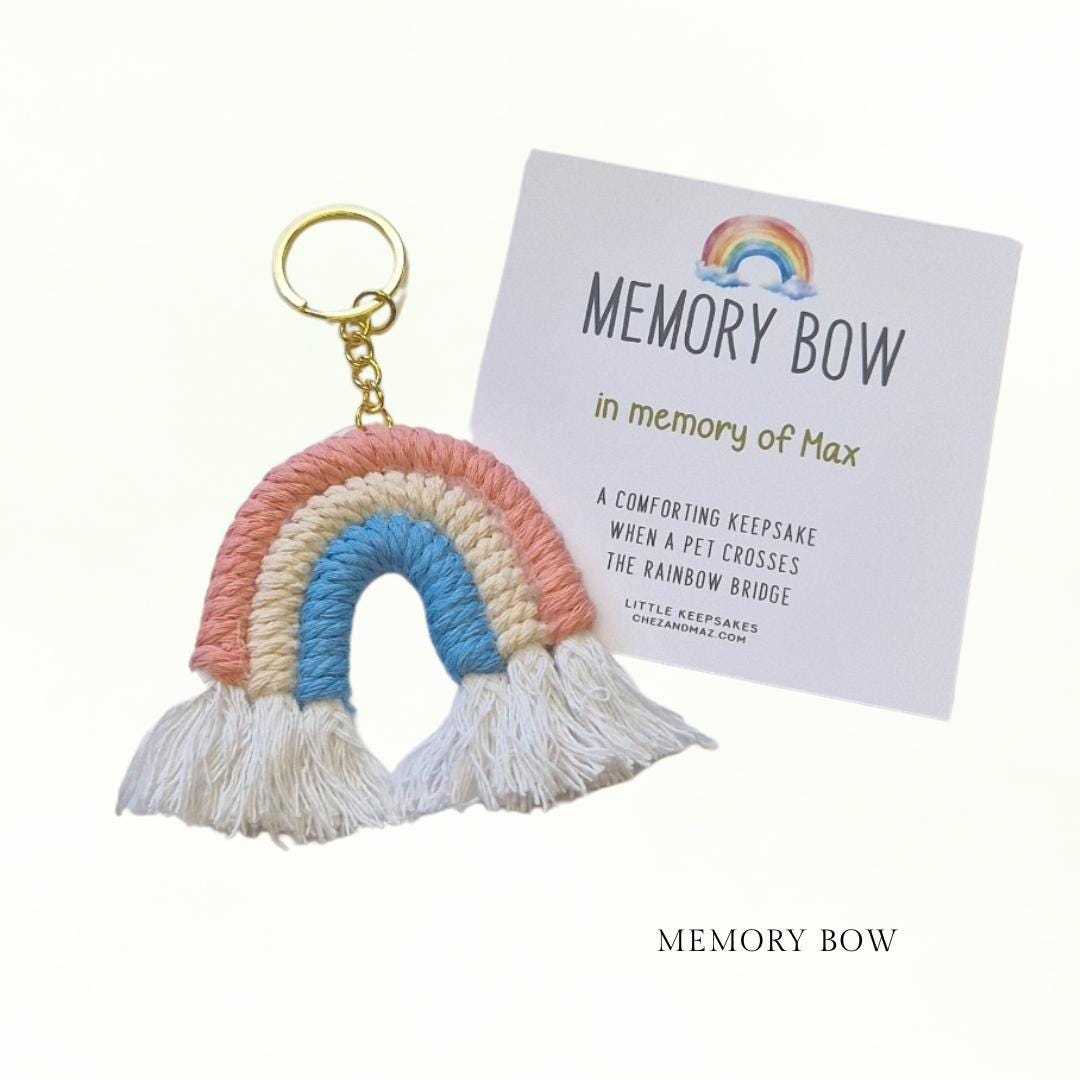 Memory-Bow Keyring & Pet Loss Poem Card | Sympathy Gift for Loss of a Pet | Rainbow Bridge Pet Loss Gifts I Memorial Keepsake Personalised