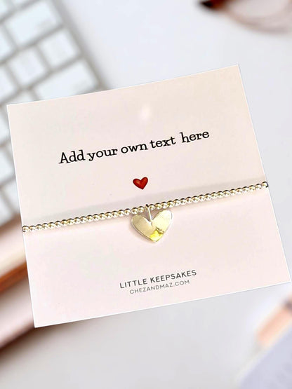 Personalized Silver Plated Heart Bracelet Card: Custom Message Gift