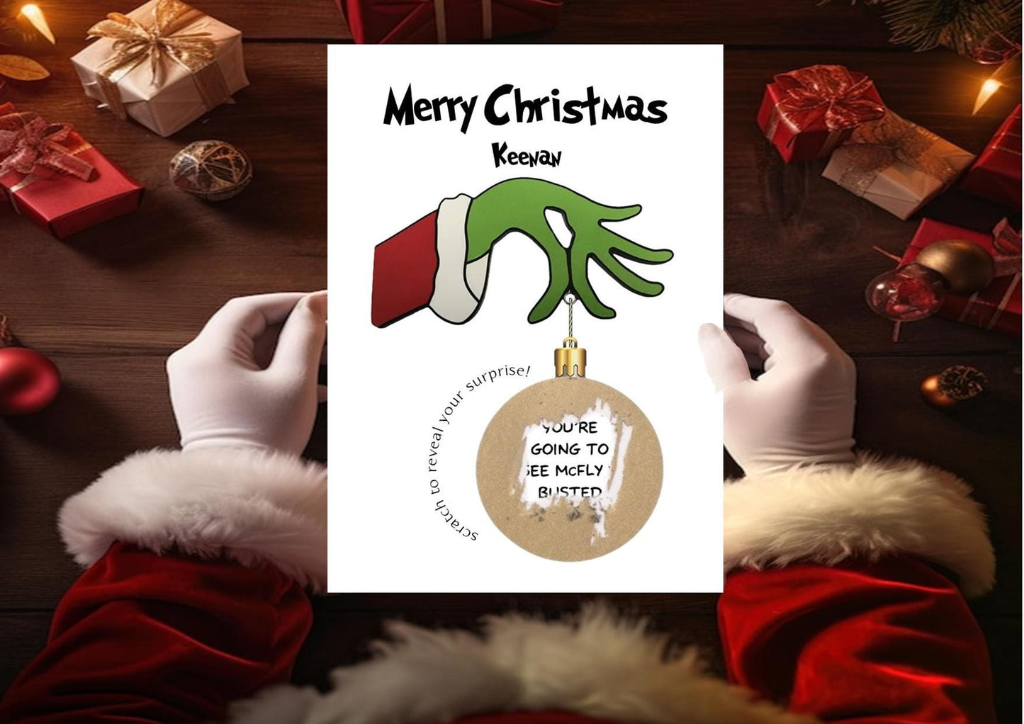 Christmas Character Grumpy Green Creature Personalised Christmas Scratch Card: Surprise Gift Reveal