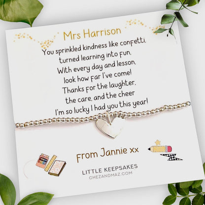 Personalised Teacher Thank You Bracelet: Silver Plated Charm Bracelet -Birthday, End of term