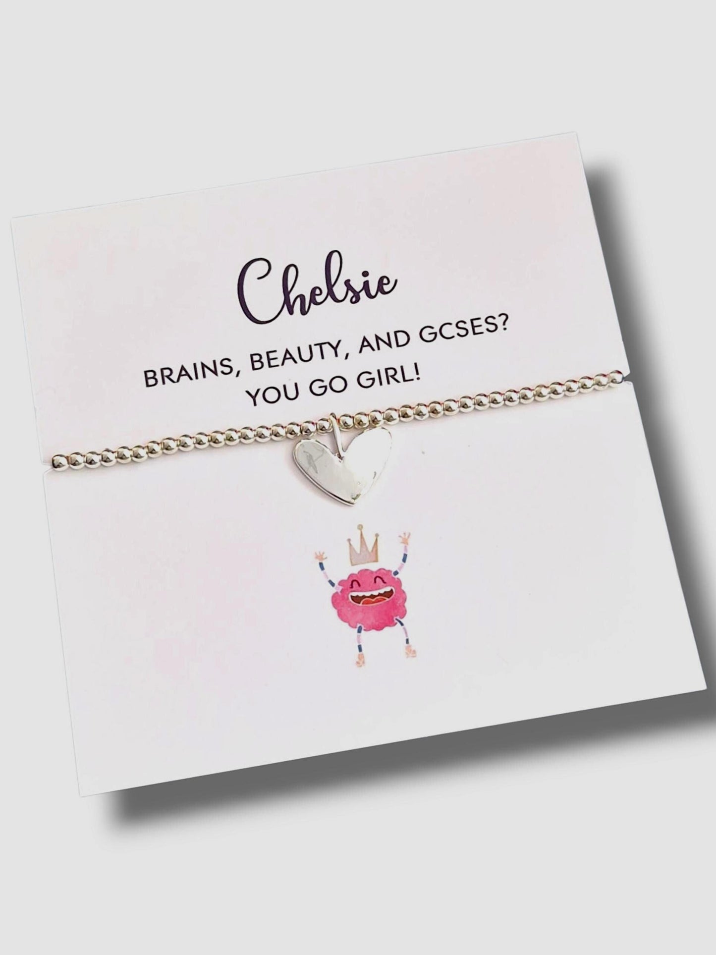 GCSE Personalised Silver-Plated Heart Charm Bracelet – GCSE Graduation Gift, Students | Exam Results  | Student,Success Keepsake I Funny