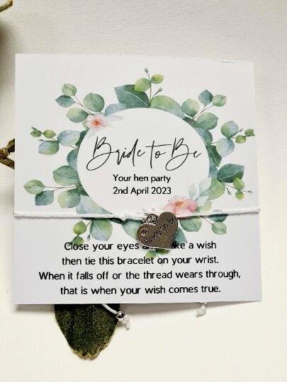 Eucalyptus Hen Party - Baby Shower Wish Bracelets -Personalised-Goodie Bag Filler-Hen Weekend,Hen Do,Girls Weekend - Bride to Be - EW2