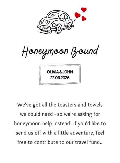 Personalised Honeymoon fund, Gifts Card Insert Template, Modern Minimalist Wedding Invitation Monetary Gift Request Enclosure Honeymoon