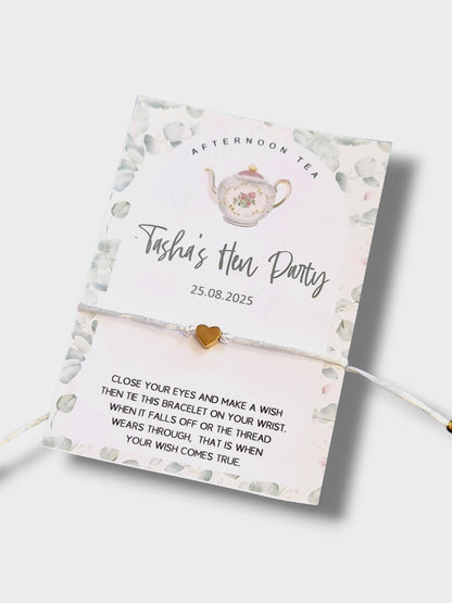 Personalized Hen Party Wish Bracelet: Afternoon Tea Favor, Silver Charm