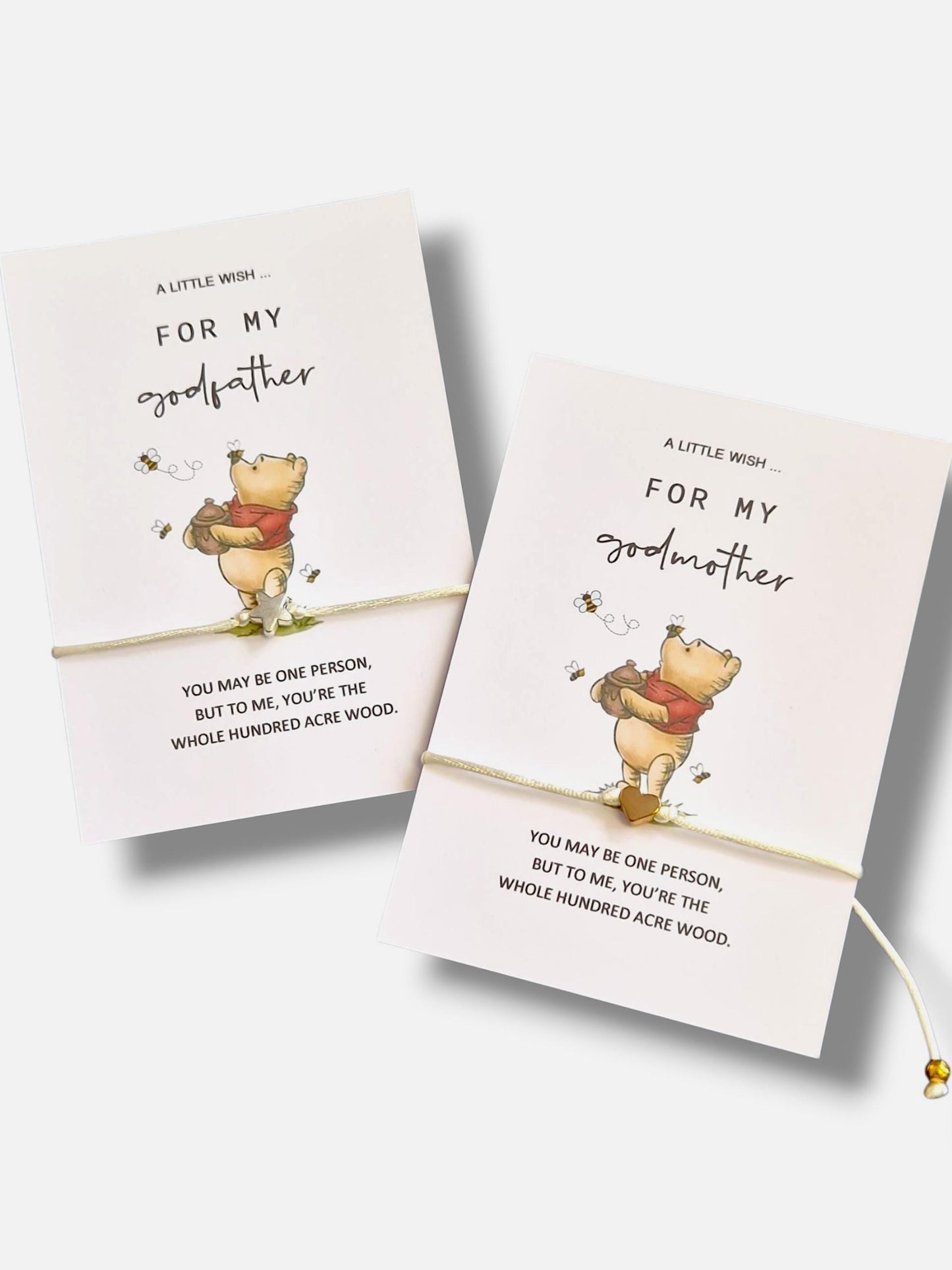 Winnie the Pooh Godparent Wish Bracelet: Christening Gift, hundred acre wood, wish string
