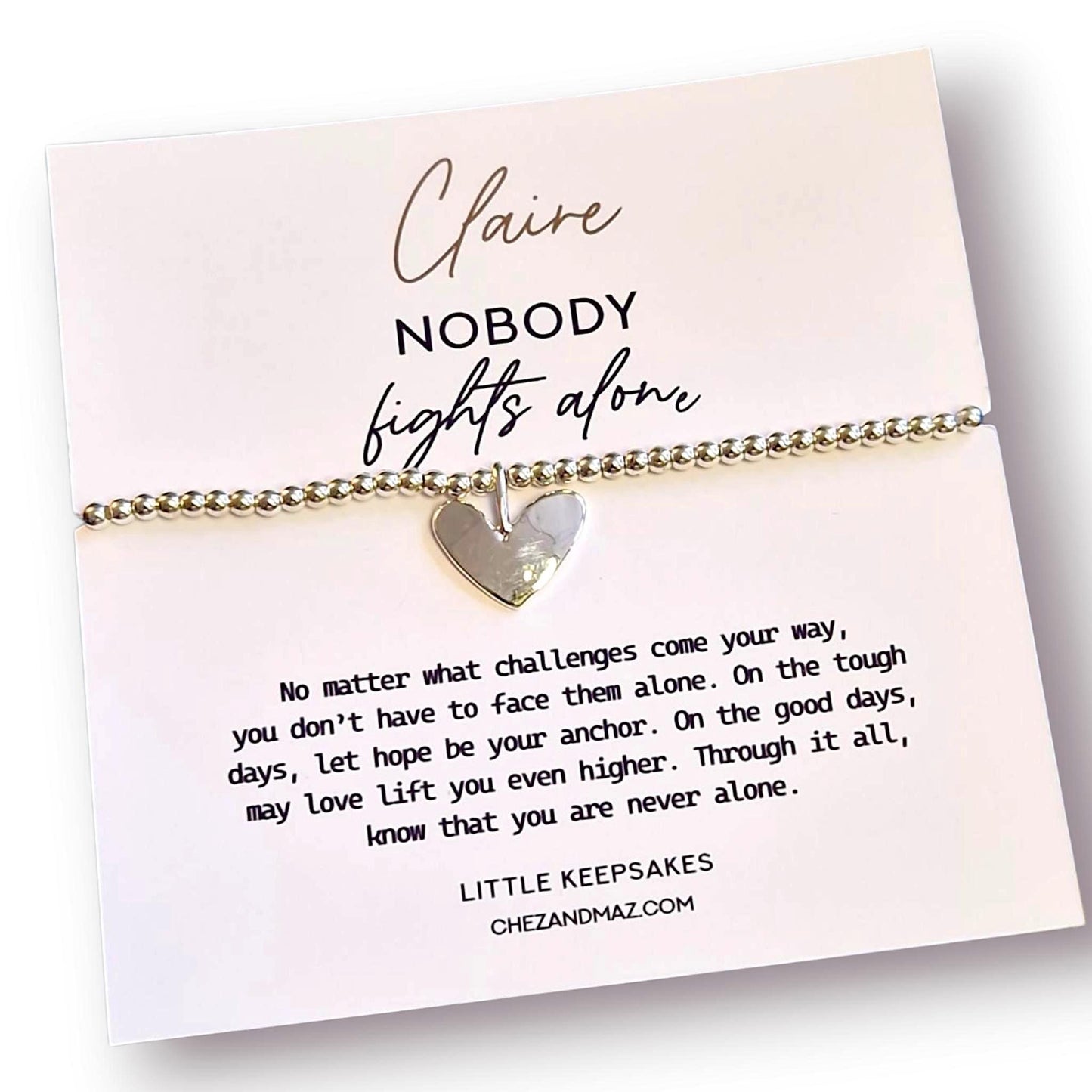 Nobody Fights Alone Heart Charm Bracelet: Silver Plated Support Jewellery