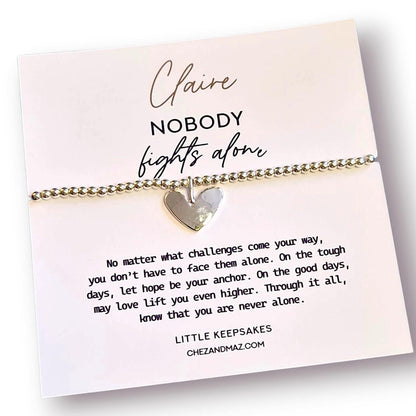 Nobody Fights Alone Heart Charm Bracelet: Silver Plated Support Jewellery