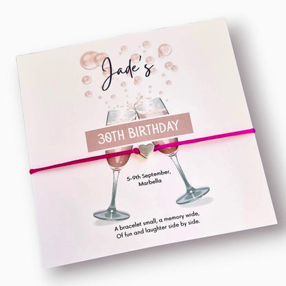 Personalized Birthday Wish Bracelet: Pink Fizz Charm, Adjustable String