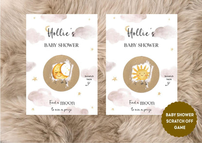 Moon and Stars Baby Shower Scratch Off Game: Personalized Party Game