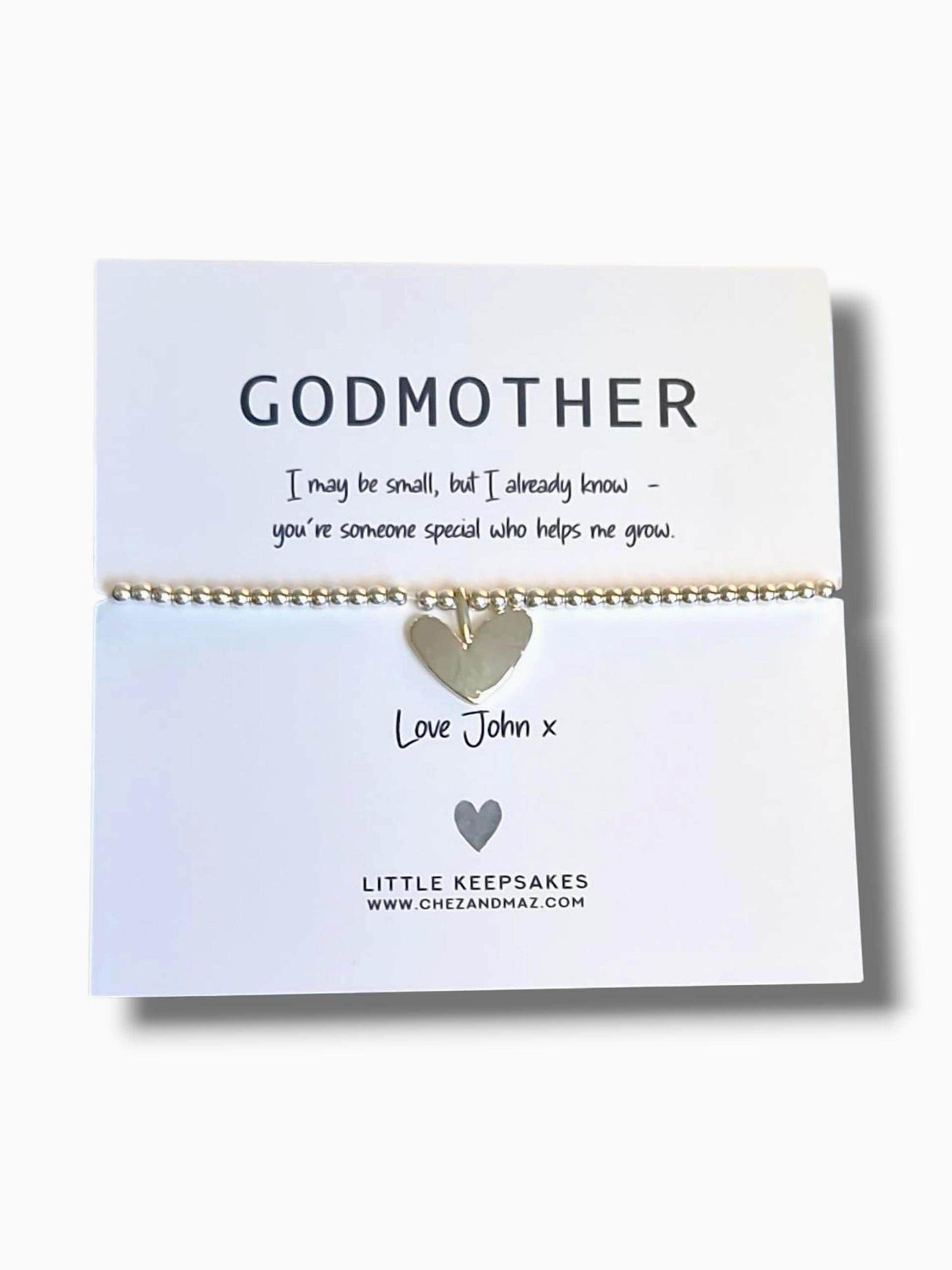 Godmother Silver Plated Heart Bracelet: Baptism Keepsake Jewelry