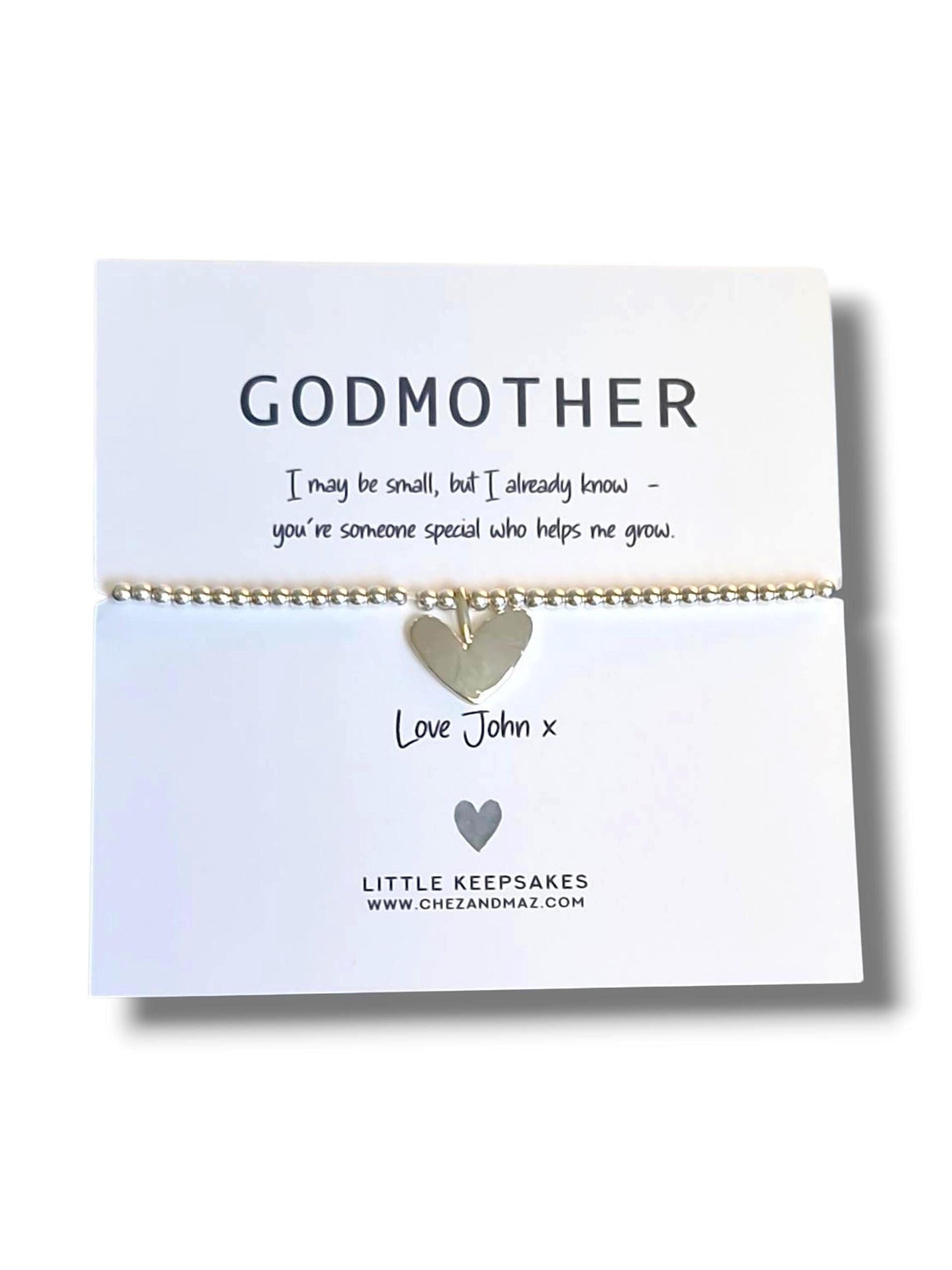 Godmother Silver Plated Heart Bracelet: Baptism Keepsake Jewelry