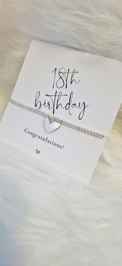 18th, 18, Eighteen Birthday Silver Plated Bracelet: Heart Charm, Keepsake Gift