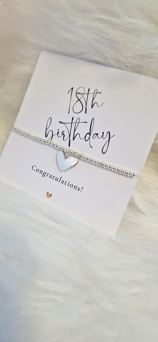 18th, 18, Eighteen Birthday Silver Plated Bracelet: Heart Charm, Keepsake Gift