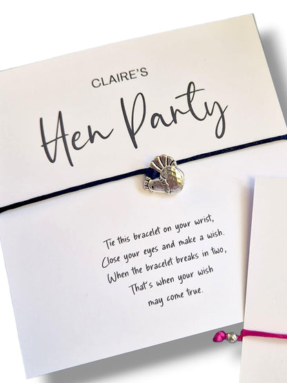 Hen Party Wish Bracelet: Bridal Party Favour, Black Hen