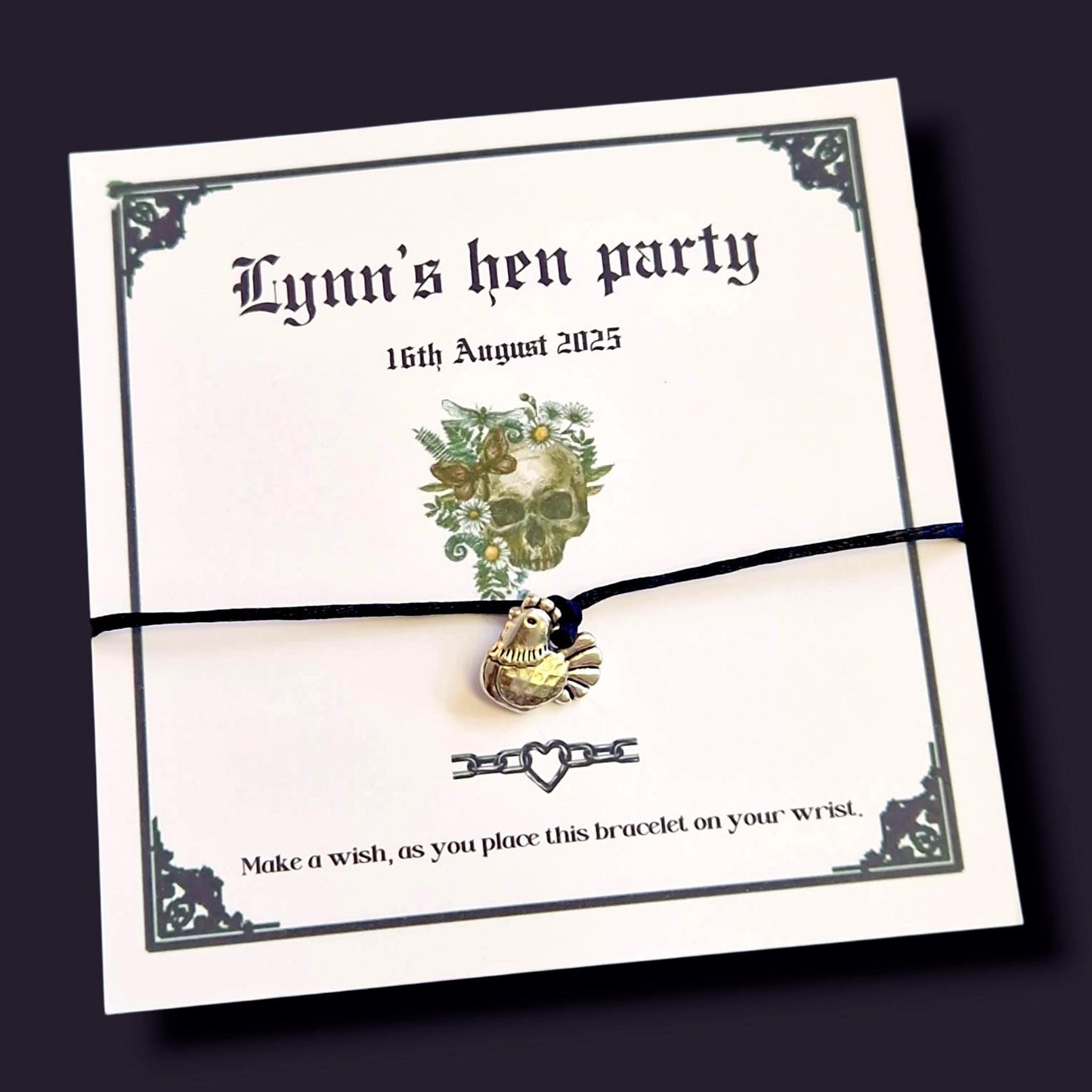 Gothic Hen Party Wish Bracelet: Personalized Bachelorette Favor