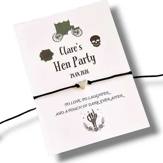 Gothic Hen Party Wish Bracelet: Dark Bachelorette Favour, Hen Do, Bride to Be, Hen Weekend