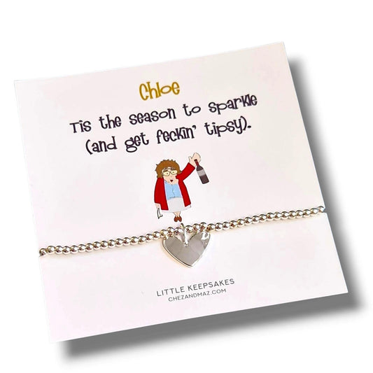 Personalised Mrs. Brown’s Boys Inspired Silver Plated Bracelet – Christmas Gift – “Tis the season to sparkle (and get feckin' tipsy)” –Funny