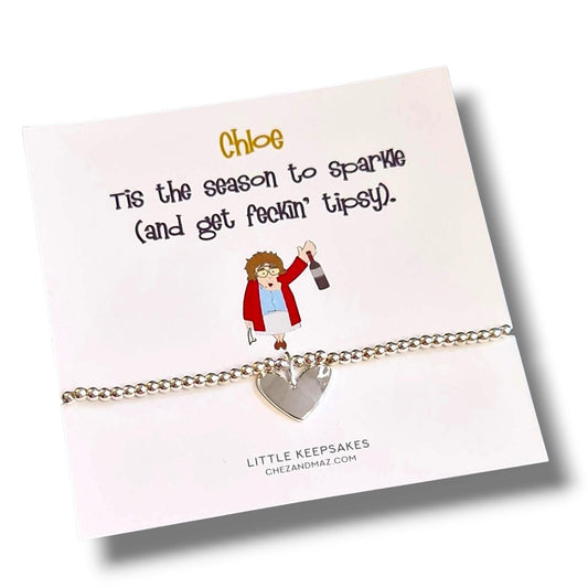 Personalised Mrs. Brown’s Boys Inspired Silver Plated Bracelet – Christmas Gift – “Tis the season to sparkle (and get feckin' tipsy)” –Funny
