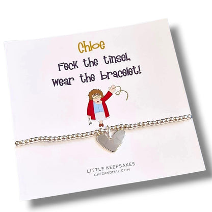 Personalised Mrs. Brown’s Boys Inspired Silver Plated Bracelet – Christmas Gift – “Feck the tinsel, wear the bracelet!” – Funny