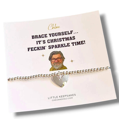 Personalised Royle Family inspired Jim Royle Bracelet – Funny Silver Plated Christmas Gift – “Brace yourself” Quote – TV Comedy Fan