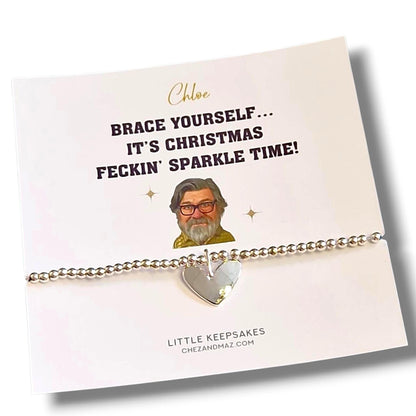 Personalised Royle Family inspired Jim Royle Bracelet – Funny Silver Plated Christmas Gift – “Brace yourself” Quote – TV Comedy Fan
